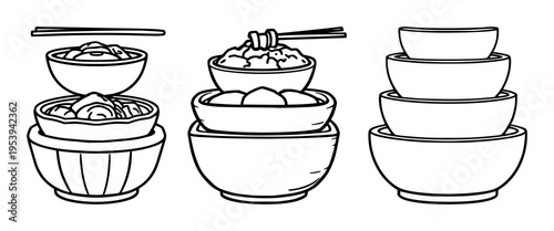 Bento box set with minimalist lines and clean outlines featuring Japanese cuisine, food, lunch with elegant design and simple style