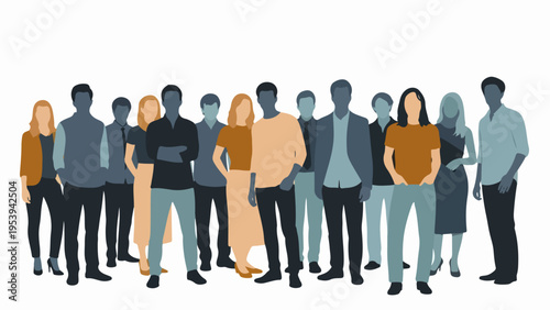 Diverse group of people standing together, representing teamwork and community in a professional setting