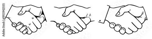Handshake set with single line hand drawn illustration featuring handshake, agreement, introduction with banner and single line