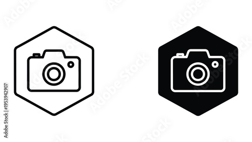 two camera icons in flat design vector illustration for photography and technology