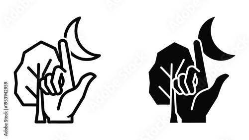 hand gestures with crescent moon vector illustration