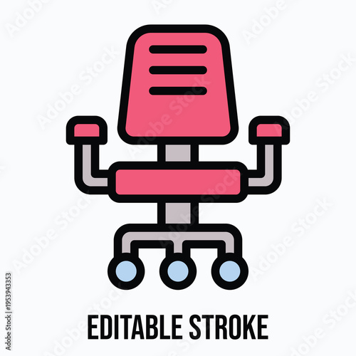 Office Chair Icon, Lineal colour style vector icon, Editable stroke. 