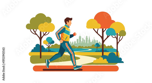 Runner exercising outdoors cartoon illustration fitness and wellbeing