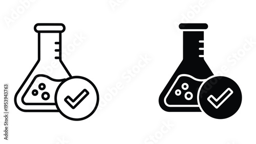 laboratory flask with checkmark approval vector illustration flat design