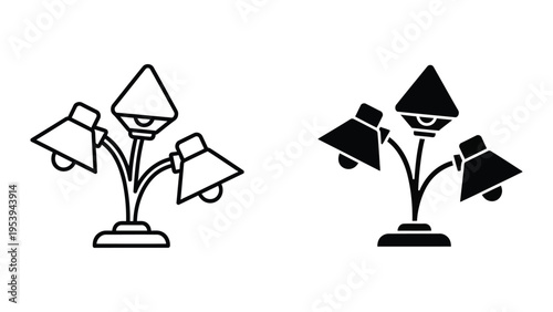 two minimalist table lamps with geometric shades flat design vector illustration