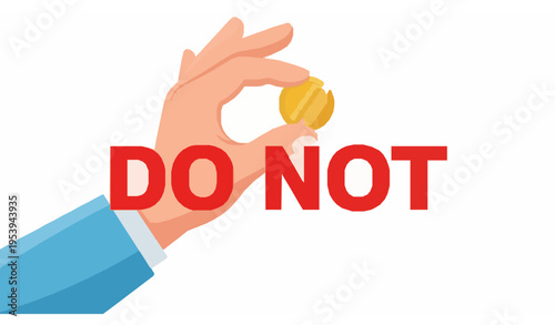 Do not give money to beggars vector icon with hand and coin