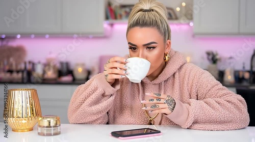 woman drinking coffee