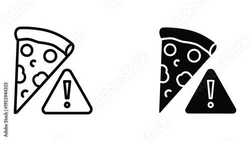 pizza and warning sign crossed out no food safety vector illustration