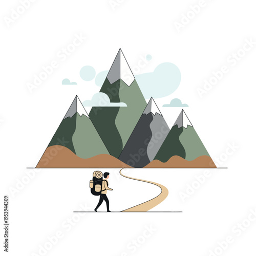 Hiker with Backpack Walking on Trail.