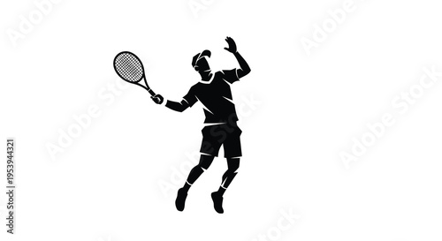 A dynamic silhouette depicts a tennis player mid swing preparing to hit a forehand shot