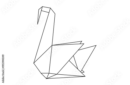 Minimal line-art origami swan created from folded paper, shown on a white background. Clean geometric shapes convey elegance, simplicity and handmade craft suitable for design, decoration and tutorial