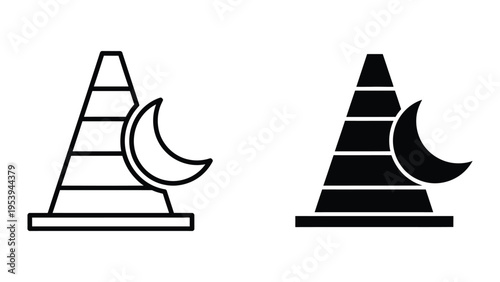 Traffic cones with crescent moon vector illustration, flat design