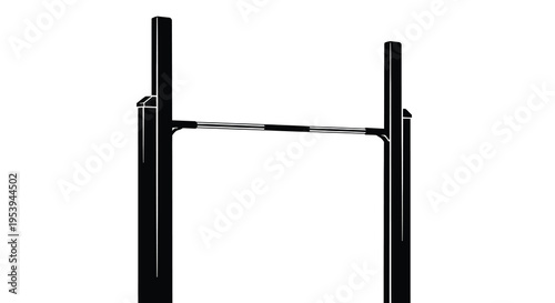 A stark black and white illustration depicts a minimalist pull up bar structure on white