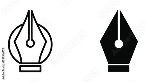 Two fountain pen nibs vector illustration, black and white flat design