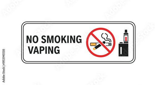 Official no smoking or vaping sign with icons for a cigarette and an electronic vape device inside a prohibition circle.