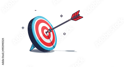 Single arrow hitting the exact center of a target bullseye to represent precision success and achieving business goals.