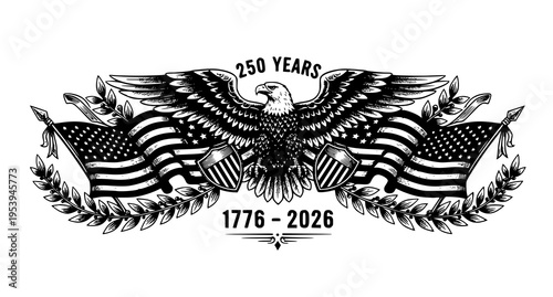 A detailed illustration of an american bald eagle celebrating the two hundred fifty year anniversary Vector
