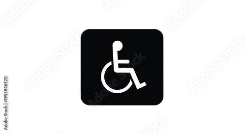 A simple black square displays a white stylized icon of a person in a wheelchair