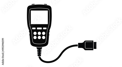 A black and white illustration depicts a diagnostic tool connected via a cable high quality