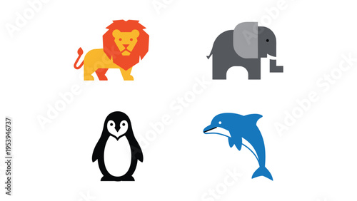 Colorful illustrations of four distinct animals in a playful arrangement