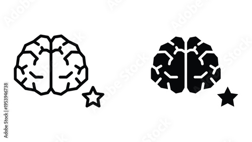 Contrasting brain hemispheres with stars, vector illustration