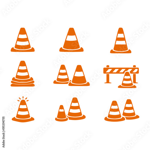 traffic cones set of colored icons, isolated vector
Vector set of colored flat icons on a white background