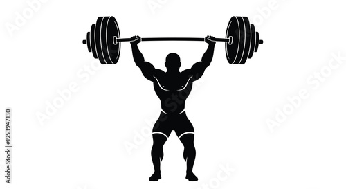 A silhouette of a muscular man successfully completing an overhead barbell lift high quality professional