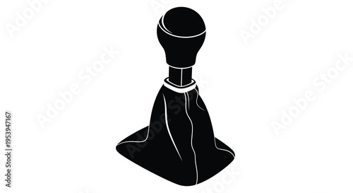 A stark black and white illustration depicts a vehicle s gear shift knob isolated on white high quality