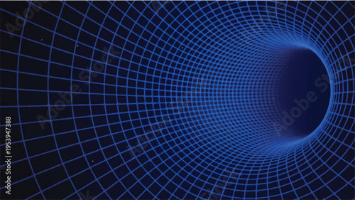 Blue Grid Tunnel Perspective with Dark Background and Light Effect abstract technology