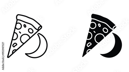 black and white pizza slices with crescent moon vector illustration