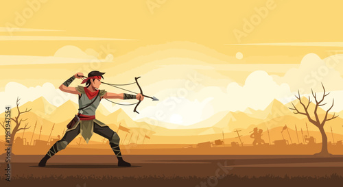 Male warrior archer in fantasy armor aiming a crossbow.
