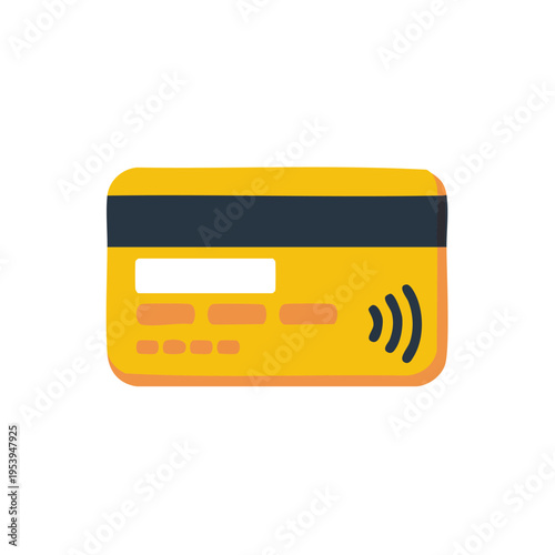 Yellow credit card with contactless payment symbol icon