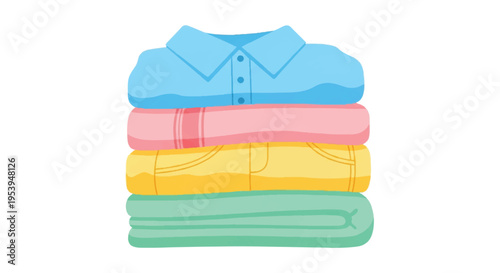 Folded colorful clothes stack isolated white background