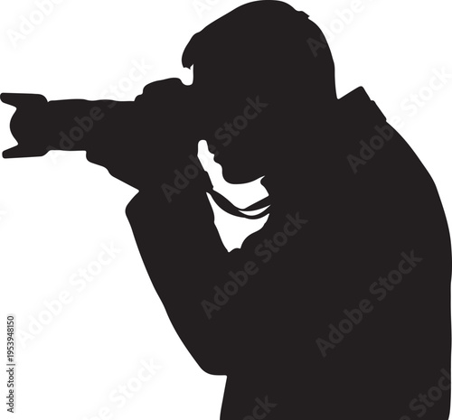 Silhouette of a person taking a photograph with a camera.