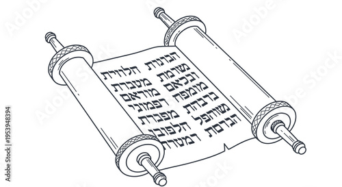 Ancient Torah Scroll Depiction Religious Symbolism Jewish Tradition Sacred Text.