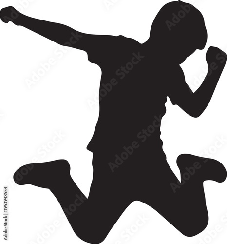 Dynamic silhouette of a person mid-jump with arms extended forward
