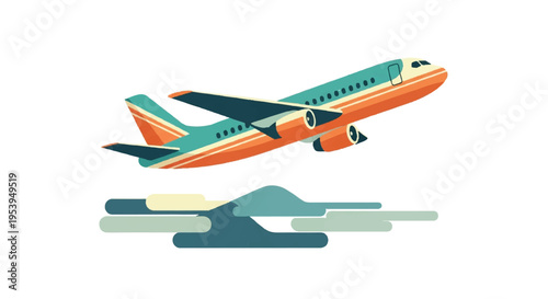 Airplane taking off vector illustration against white background
