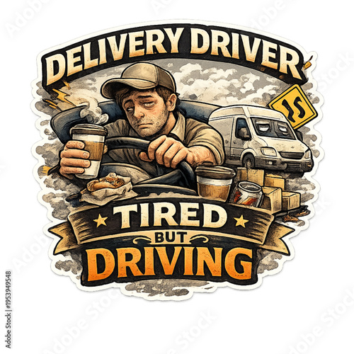 delivery driver humor, tired but driving, funny delivery driver quote, exhausted driver life, courier life meme, food delivery humor, last mile delivery struggles, driver fatigue joke, relatable work 
