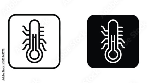Temperature icons with thermometer and heat waves, vector illustration
