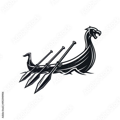 Viking Longship with Dragon Head Illustration.