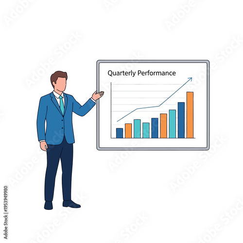 Businessman presenting quarterly performance graph chart.