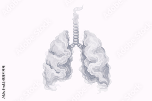 Artistic representation of lungs made of smoke on a light background