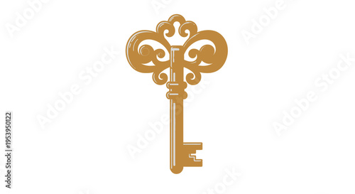 Ornate Antique Gold Key Isolated Access Opportunity Concept
