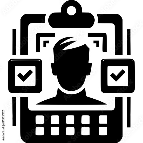 Identity Verification: A stylized graphic representing identity verification, with a silhouette of a person within a frame, suggesting the process of confirming an individual's identity.