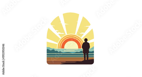 Silhouette overlooking sunrise ocean view vector illustration