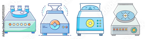 set of laboratory centrifuge machines flat design vector illustration