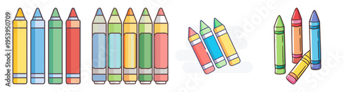 colorful crayons set in flat design vector illustration for school and creativity