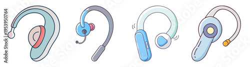 set of wireless earbuds and charging case flat design vector illustration