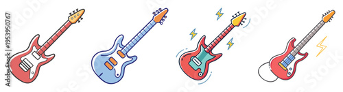 set of colorful electric guitars flat design vector illustration