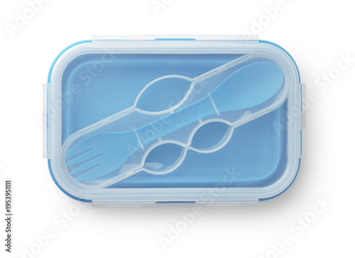 Top view of blue collapsible silicone lunch box